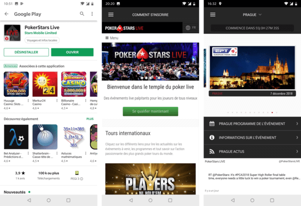 Capture d'écran de l'appli PokerStars Live.