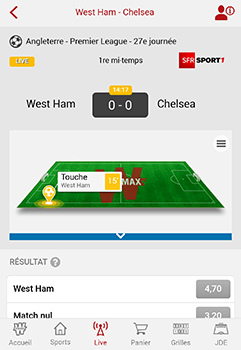 Vue de l'app de la marque au W rouge.