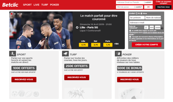 Capture d'écran du site internet de betclic.