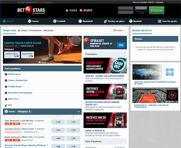 BetStars capture décran de la page accueil