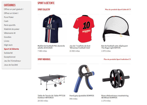 Boutique VIP et le sport avec Winamax.