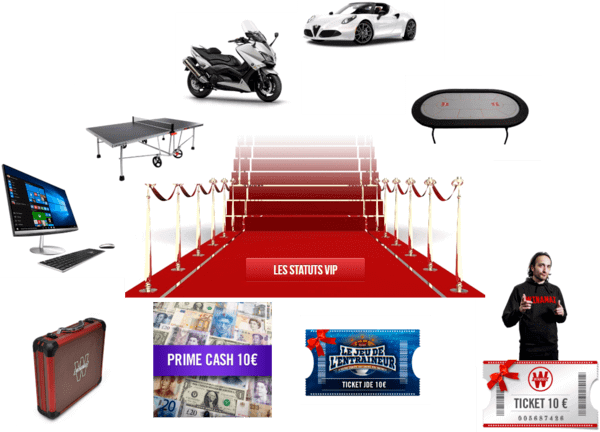 Exemples des cadeaux proposés dans la boutique VIP.