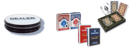 Bouton de dealer (que vous pouvez acheter sur Amazon) et cartes en plastique.
