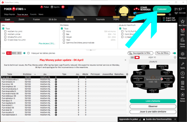 Caissier du lobby PokerStars.