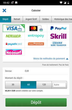 Caissier sur Pokerstars Android.