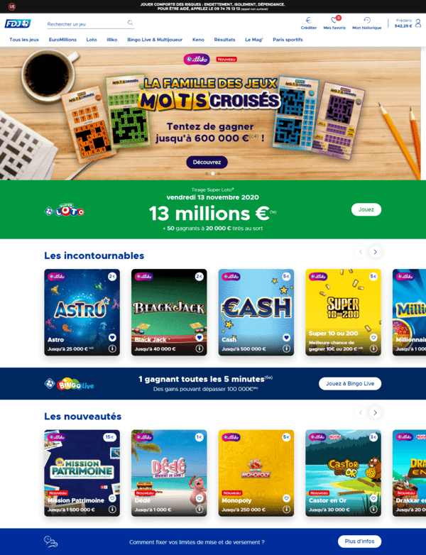 Capture d'écran du site FDJ.