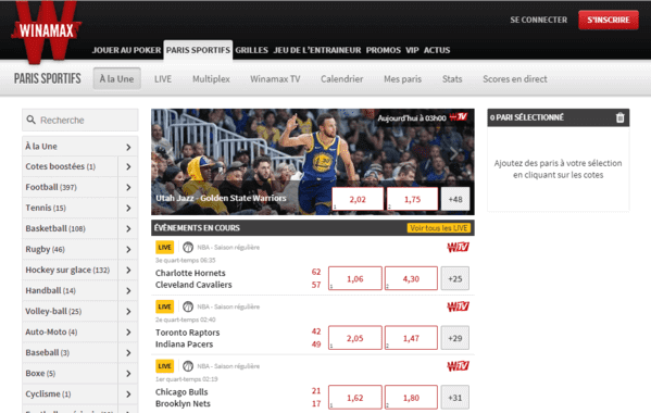Capture d'écran de Winamax Sport.