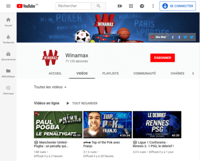 La chaîne YouTube de Winamax