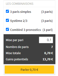 Combinaisons de paris systeme Winamax.
