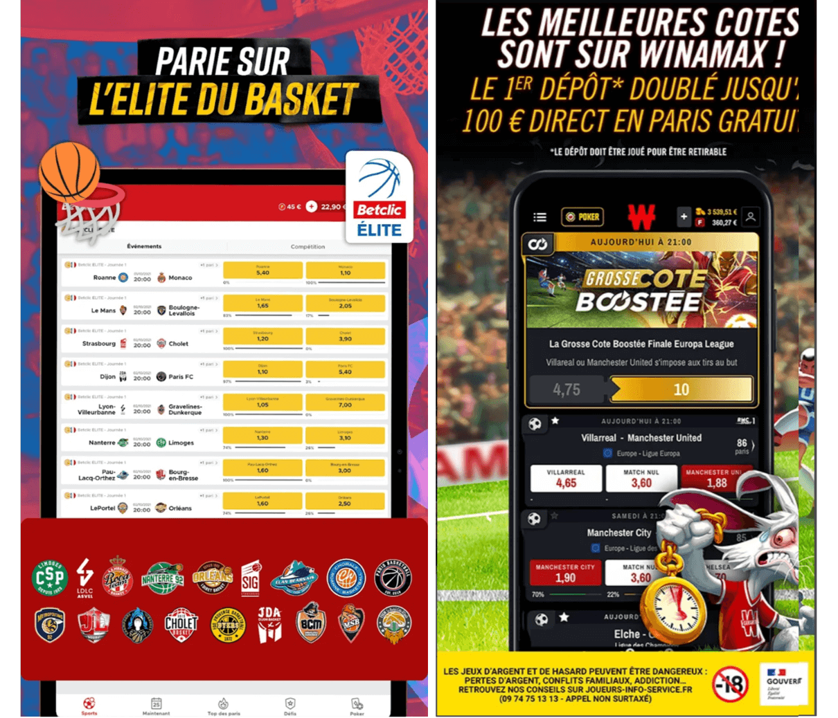 Comparaison de l'appli de Betclic avec celle de Winamax.