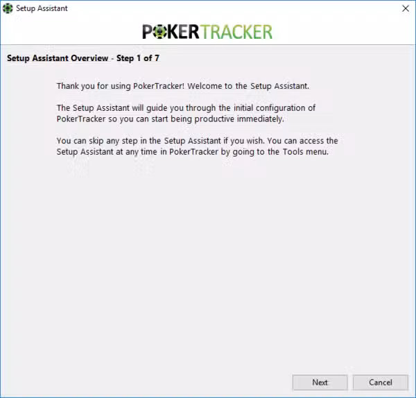Configurer Poker Tracker 4 (début du processus de configuration).