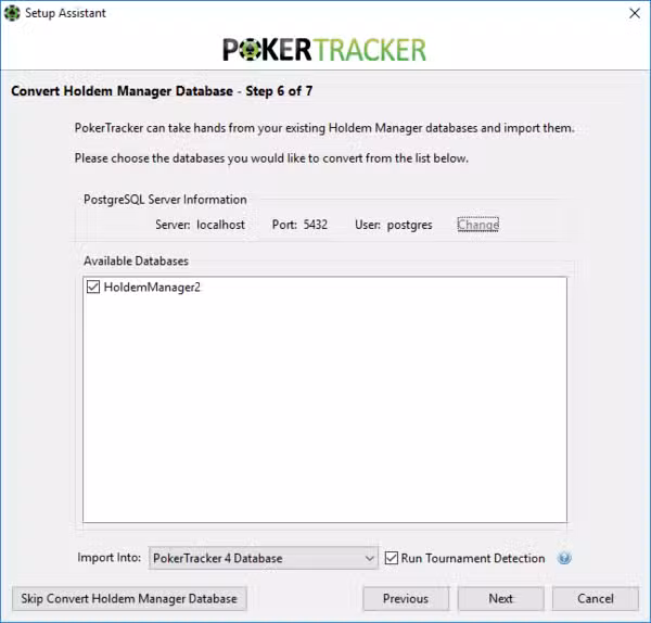 Configurer Poker Tracker 4 (choix de l'importation de la BDD d'Holdem Manager).