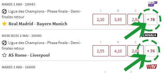 Les cotes disponibles des paris de Winamax.