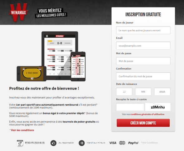 Formulaire permettant de s'inscrire.
