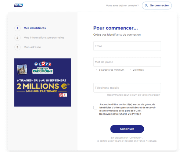 Créer mon compte FDJ en ligne.