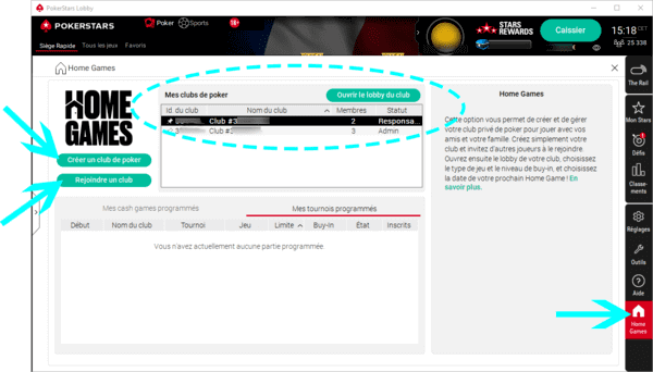 Créer un Home Games de Texas Holdem Poker sur PokerStars.