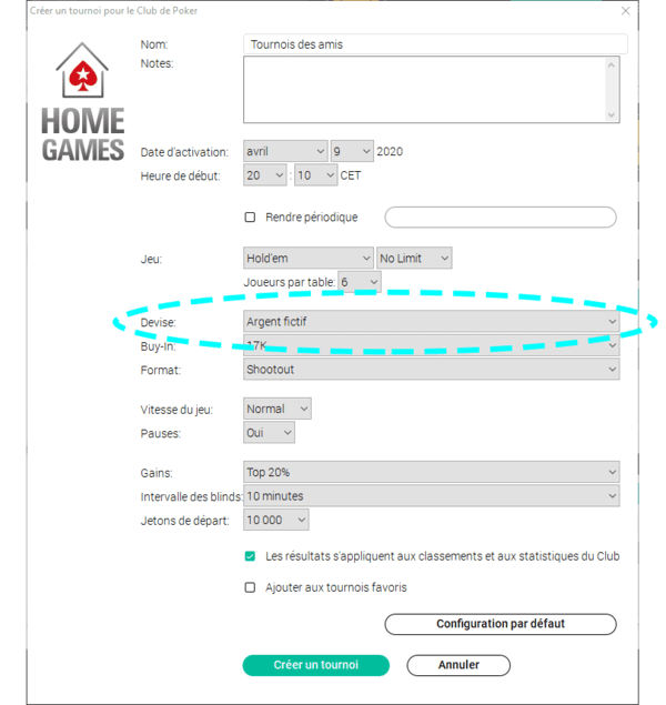 Créer une table de poker en ligne entre amis en argent fictif Home Games Pokerstars.