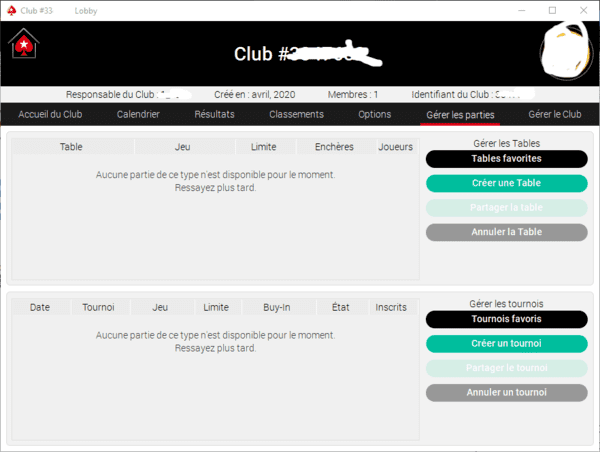 Créer une table ou un tournoi Home Games sur PokerStars.