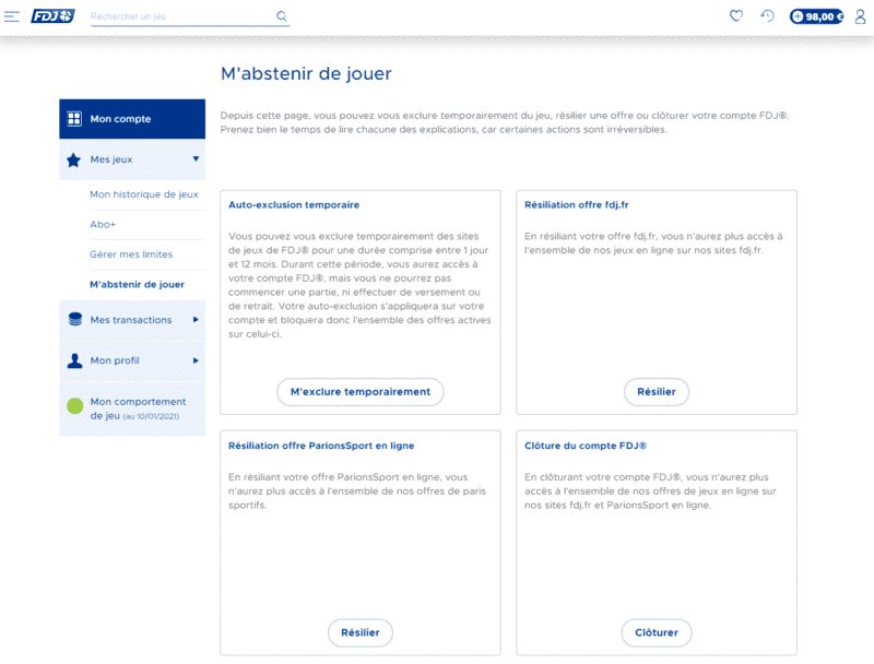 FDJ : m'abstenir de jouer.