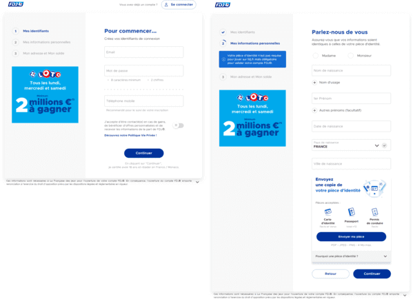 Formulaire d'enregistrement page 1 et 2.