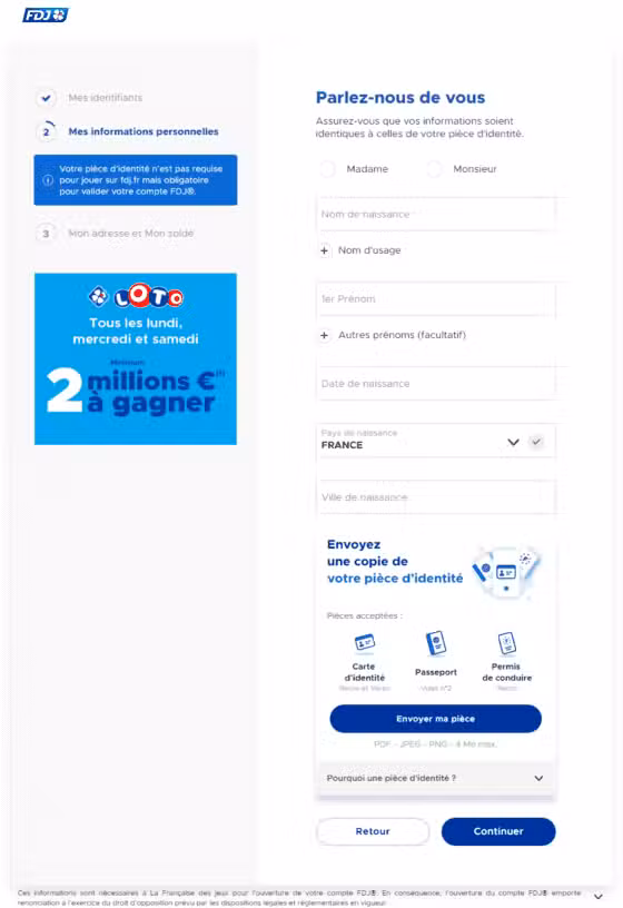 Formulaire pour s'inscrire (page 2).