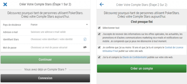Formulaire d'inscription pour créer un compte joueur sur PokerStars