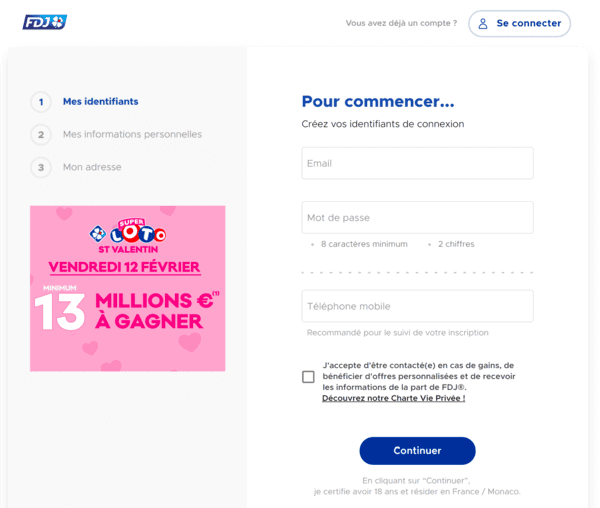 S'inscrire sur FDJ.