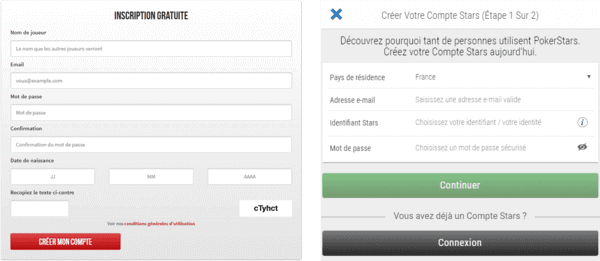 Formulaires d'inscription de Winamax et de PokerStars.