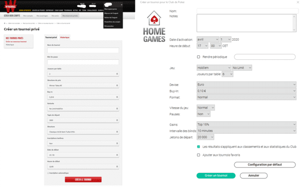 Formulaires pour jouer au poker en ligne avec des amis.
