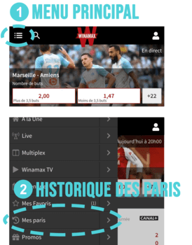 Historique des paris Winamax sur mobile.