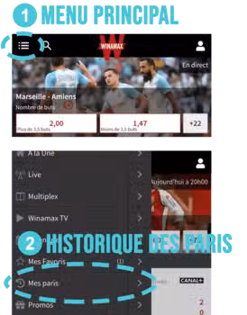 Historique des paris Winamax sur mobile.