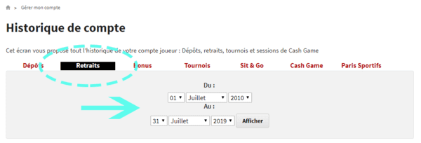 Historique du compte Winamax.