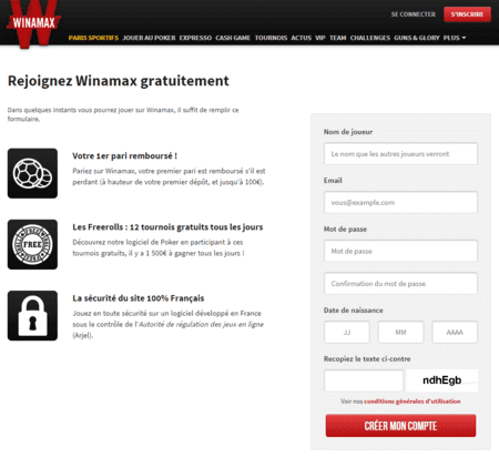 Inscription sur Winamax paris sportifs.