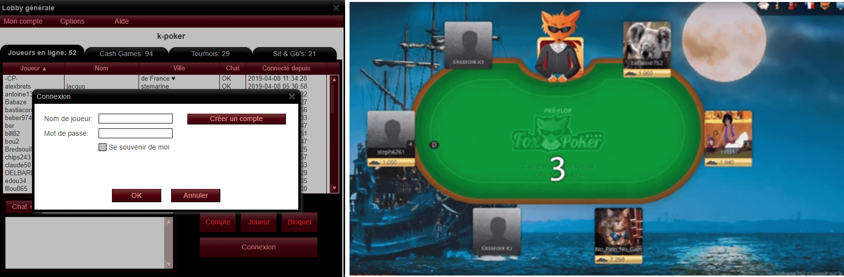 K poker et Fox Poker, côte à côte