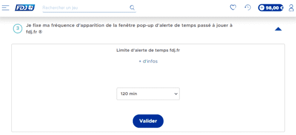 Limite de temps passé à jouer aux jeux FDJ.
