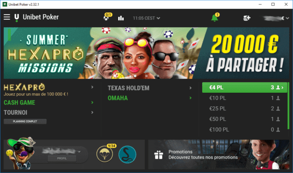 Lobby de poker d'Unibet.