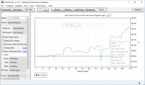 Logiciel Poker Tracker 4 (possibilité de tri pour l'affichage des courbes).