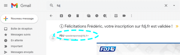Exemple d'un mail envoyé par la FDJ.