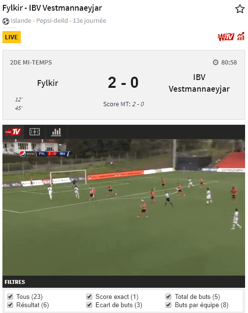 Match en direct live sur Winamax TV (capture d'écran).
