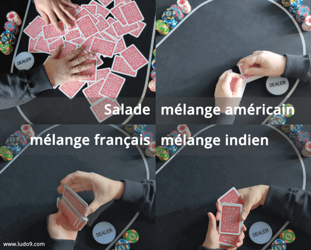 Plusieurs mélanges de cartes au poker.