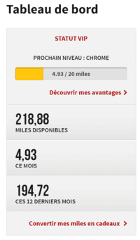 Les Miles Winamax (statut VIP).