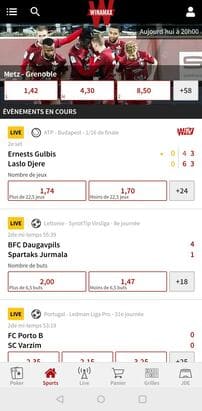 Winamax paris sportifs sur appareil mobile.