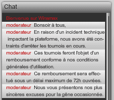 Message du moderateur dans le chat Winamax.