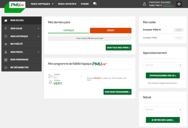 Mon accueil compte joueur PMU.