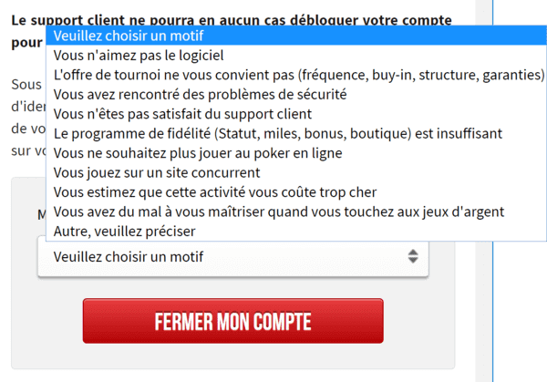 Motifs de fermeture d'un compte Winamax.