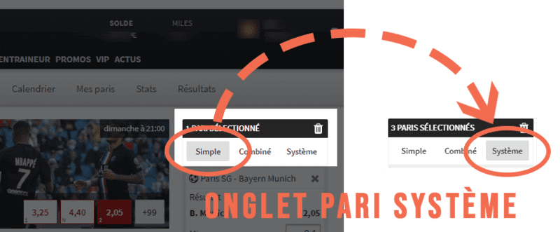Onglet pari systeme Winamax.