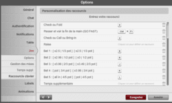 L'options des raccourcis clavier de Winamax