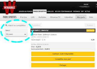 Les paris en cours avec Winamax.