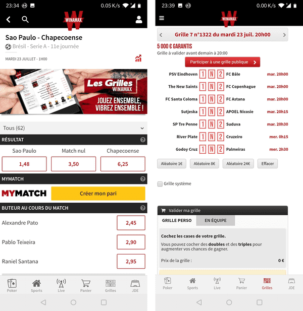 Paris en lign Winamax sur smartphone.