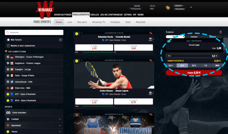 Placer un pari sur Winamax.